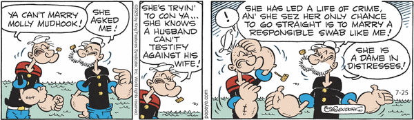 Popeye by Bud Sagendorf (Mon-Sat) & Hy Eisman (Sun) for Fri, 25 Jul 2025