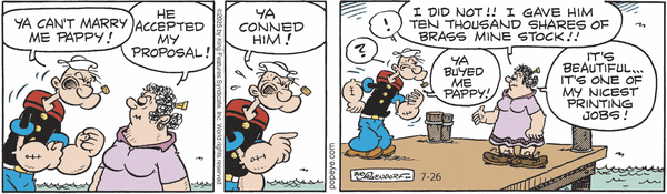 Popeye by Bud Sagendorf (Mon-Sat) & Hy Eisman (Sun) for Sat, 26 Jul 2025
