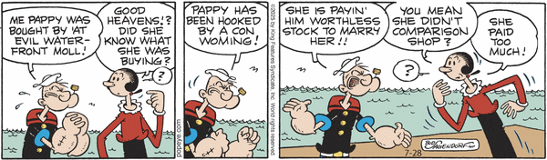 Popeye by Bud Sagendorf (Mon-Sat) & Hy Eisman (Sun) for Mon, 28 Jul 2025