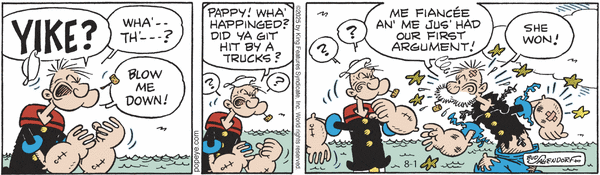 Popeye by Bud Sagendorf (Mon-Sat) & Hy Eisman (Sun) for Fri, 01 Aug 2025