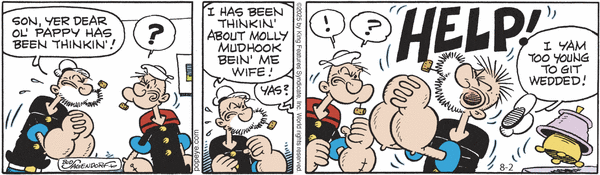 Popeye by Bud Sagendorf (Mon-Sat) & Hy Eisman (Sun) for Sat, 02 Aug 2025