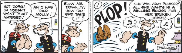 Popeye by Bud Sagendorf (Mon-Sat) & Hy Eisman (Sun) for Mon, 04 Aug 2025