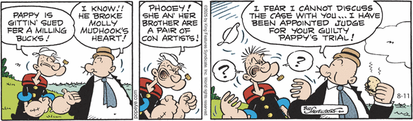 Popeye by Bud Sagendorf (Mon-Sat) & Hy Eisman (Sun) for Mon, 11 Aug 2025