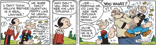 Popeye by Bud Sagendorf (Mon-Sat) & Hy Eisman (Sun) for Tue, 19 Aug 2025